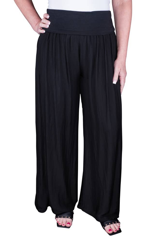 Foldover Waist Silk Pant (PL203):Black