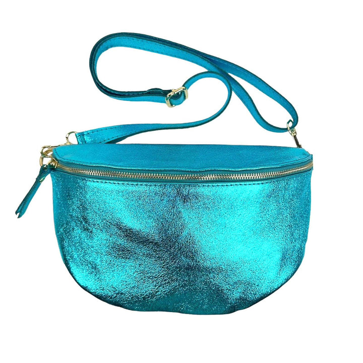 Metallic Italian Leather Waist Bag: Money