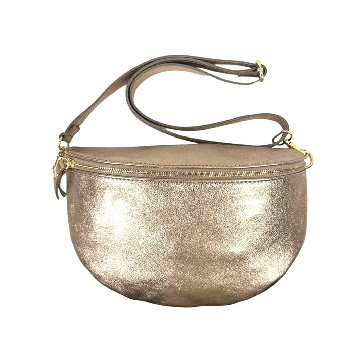 Large Metallic Italian Leather Waist Bag. Bronze