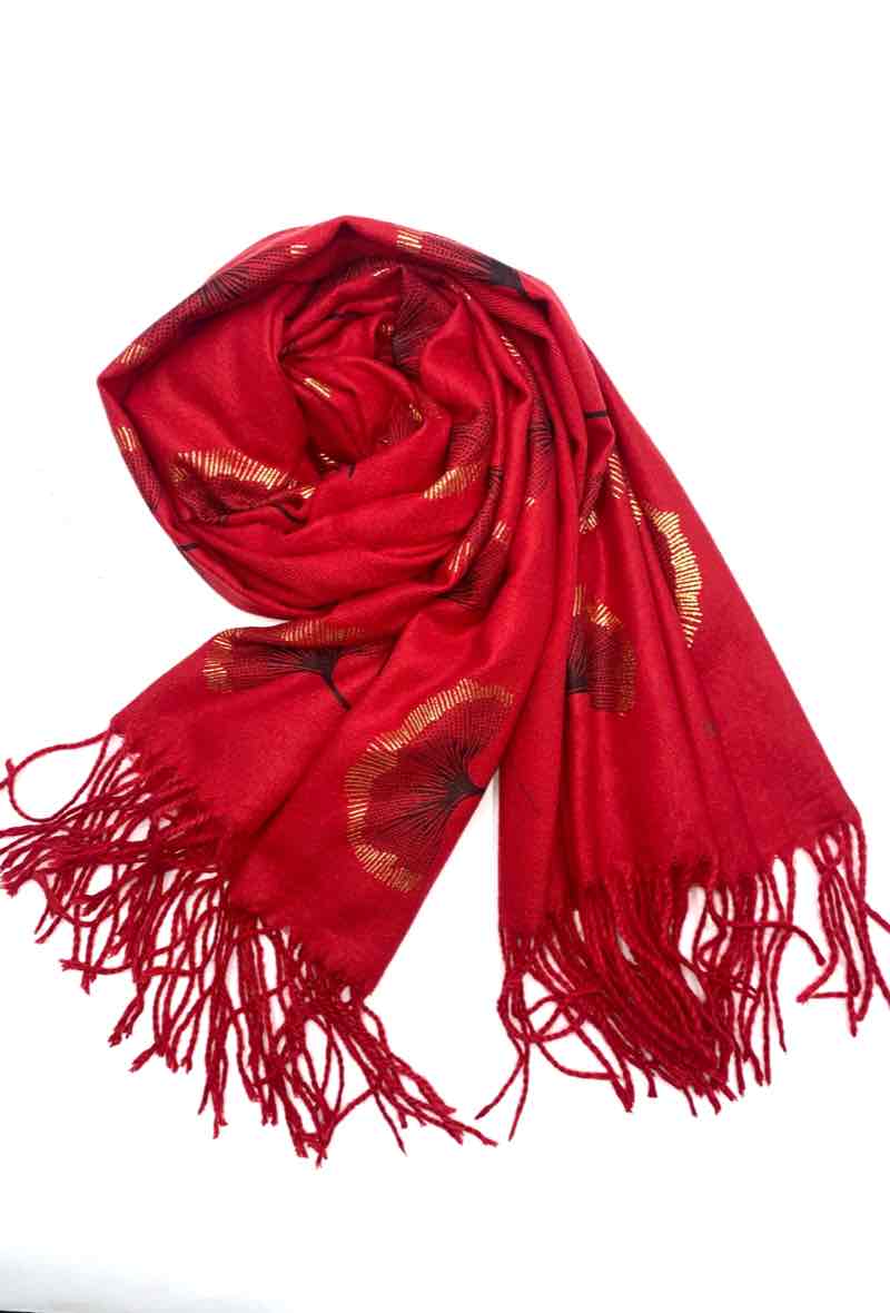 Gingko Leaf Pattern Soft Scarf: Ecru