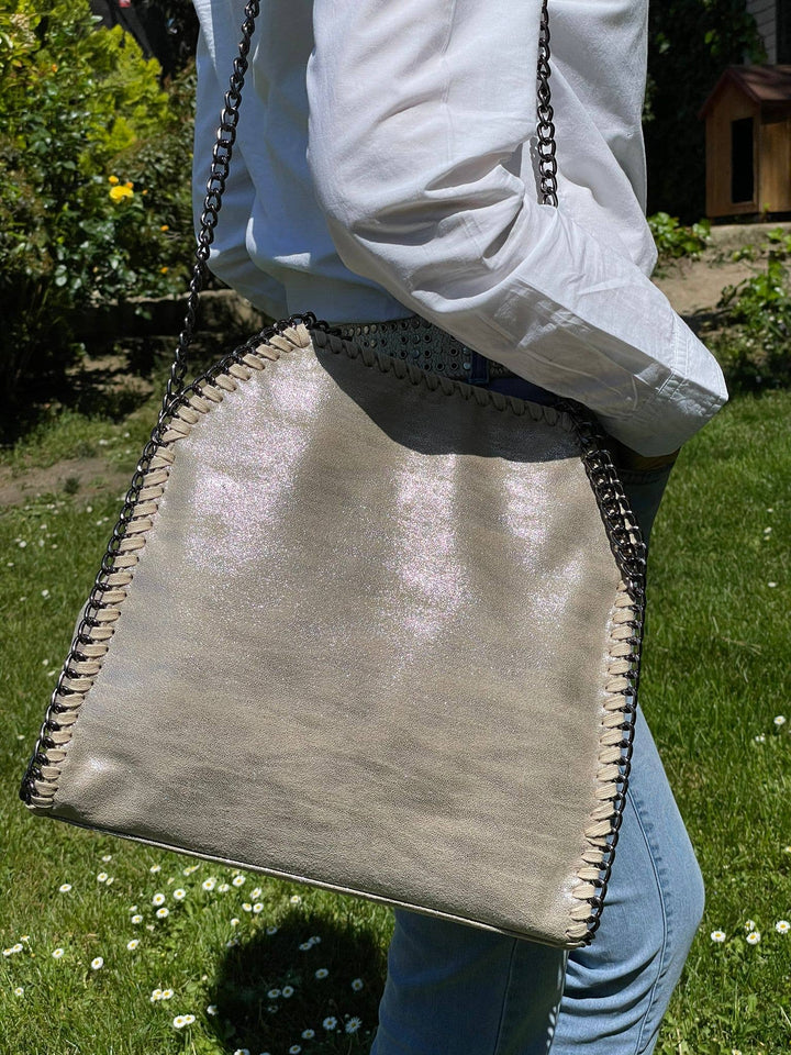 Party Bag with Metal Chains: Beige