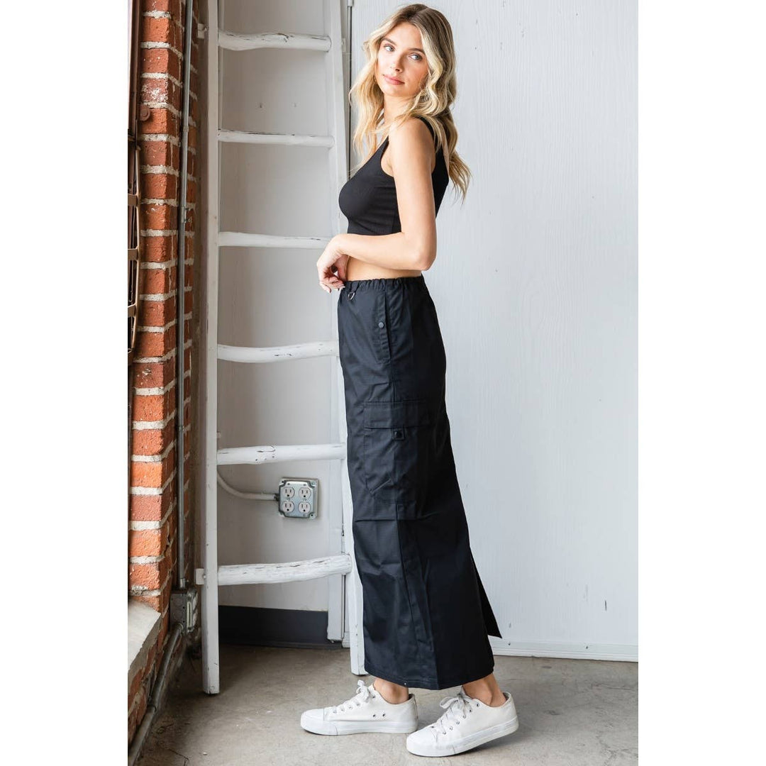 Parachute Cargo Long Skirt: Black / L
