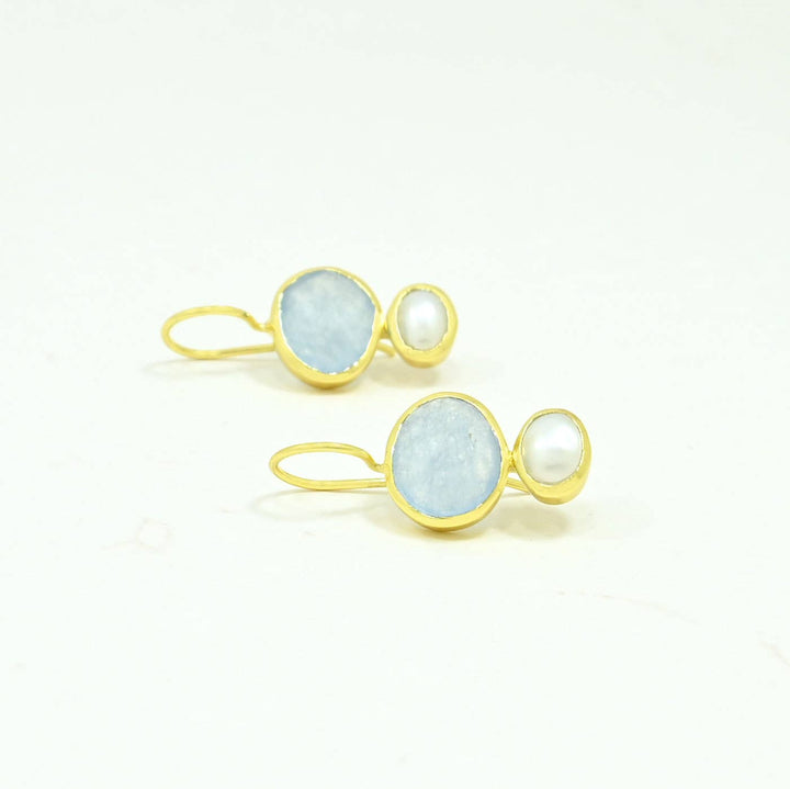Primrose Ear -Aqua Chalcedony & Pearl