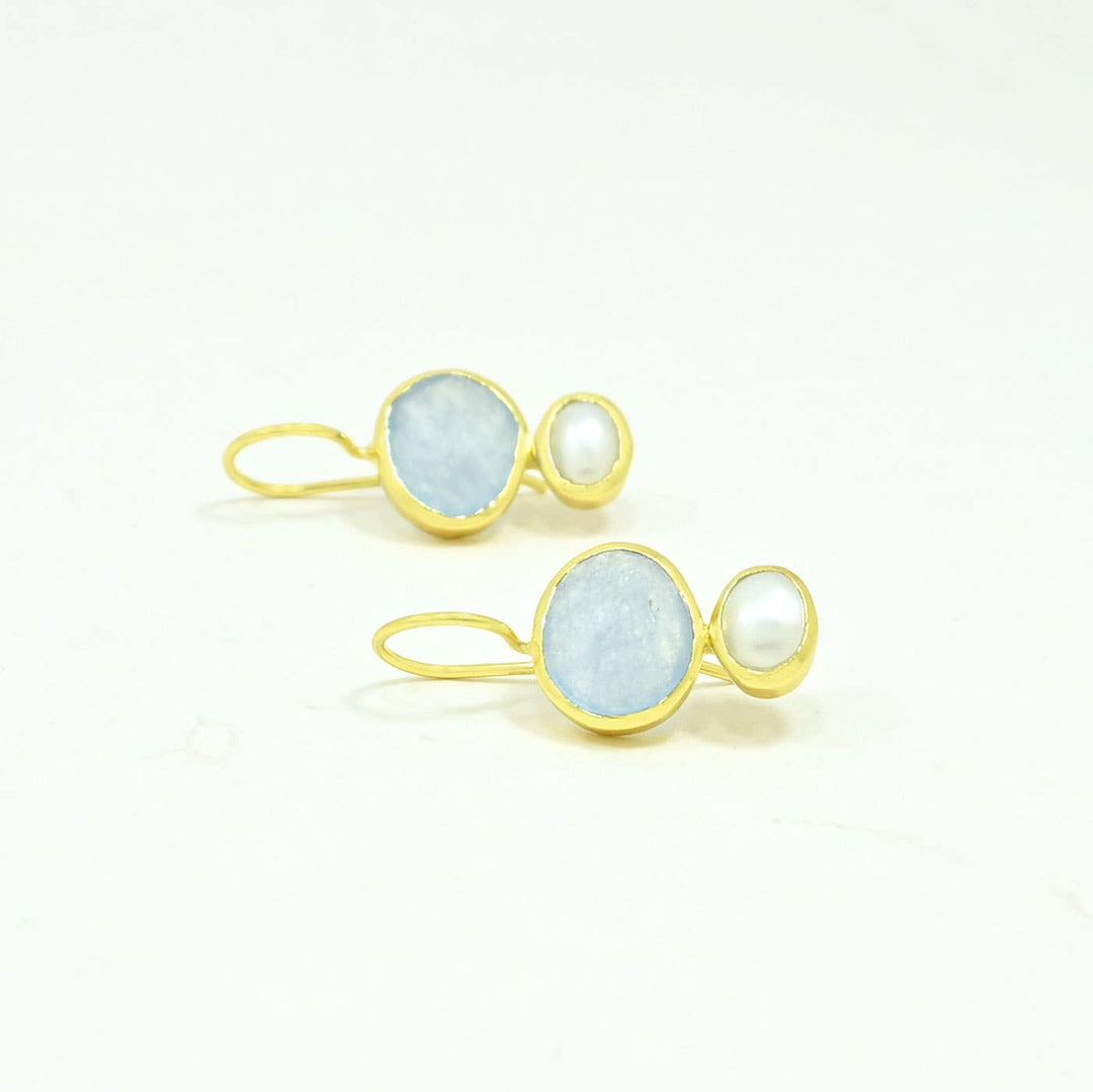 - Primrose Earring - Light Aqua Chalcedony & Pearl