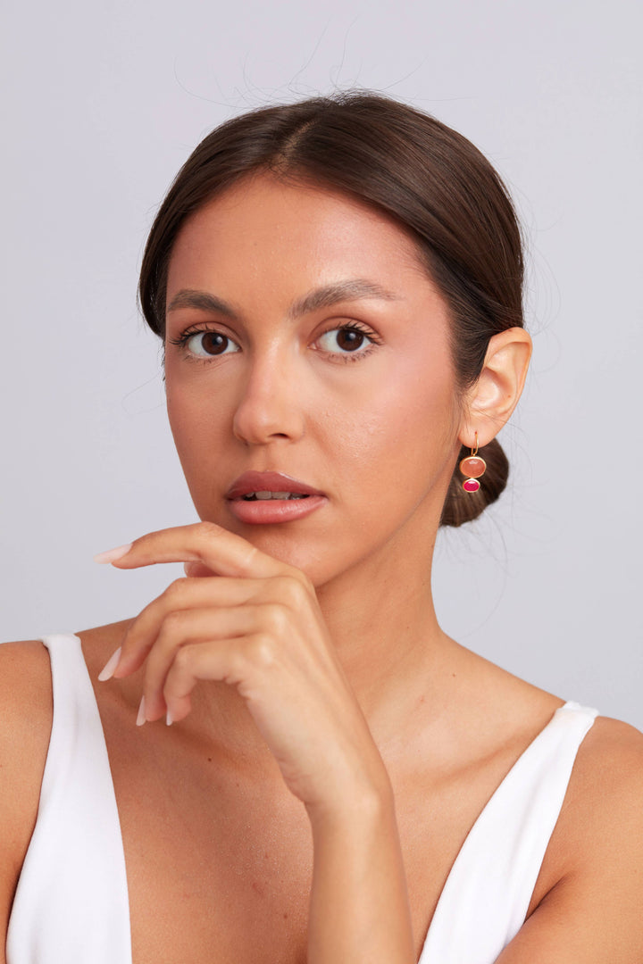 Primrose Earring - Pink Onyx & Carnelian