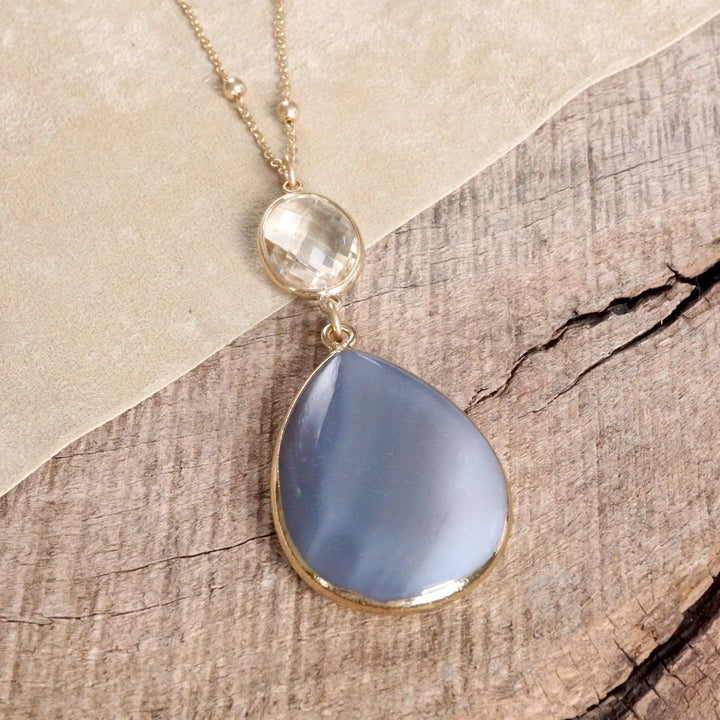 Long Neck Teardrop Stone Pendant Grey