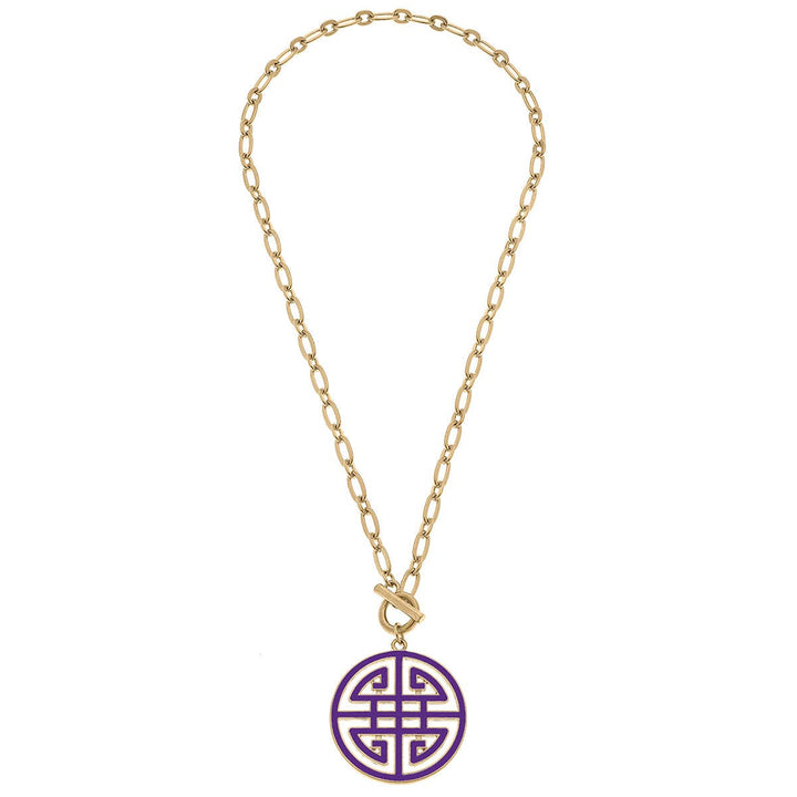 Tara Game Day Greek Keys Enamel Pendant Necklace: Navy