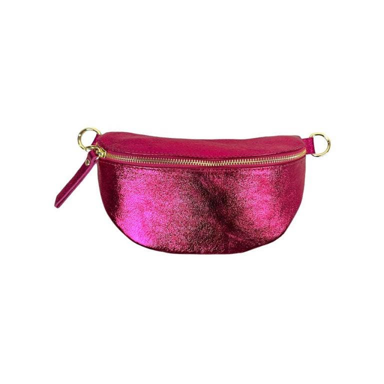 Metallic Leather Waist Bag : Navy blue