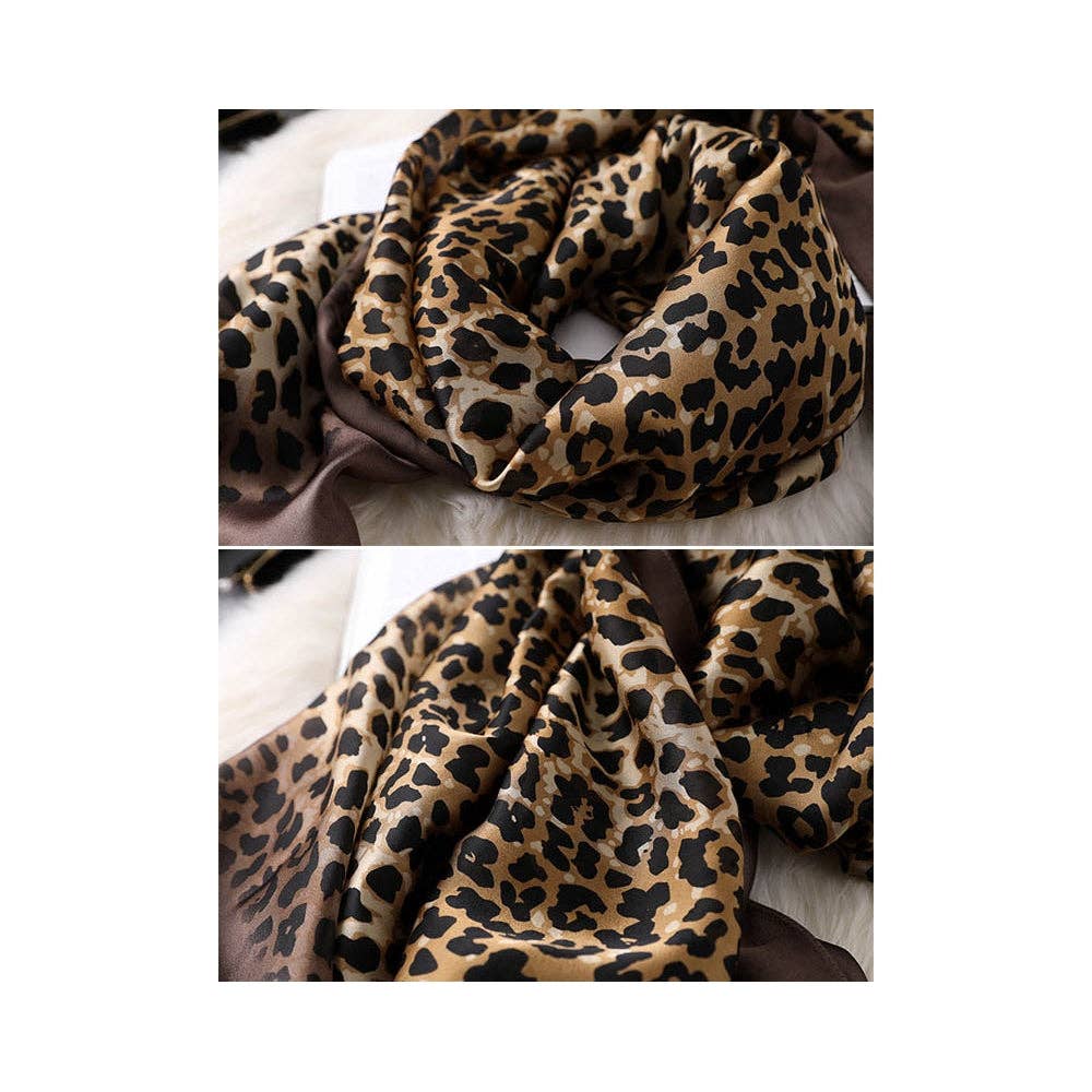 Sheer Trend - Stylish Leopard Gradient Silk Scarf: CAMEL / FREE SIZE