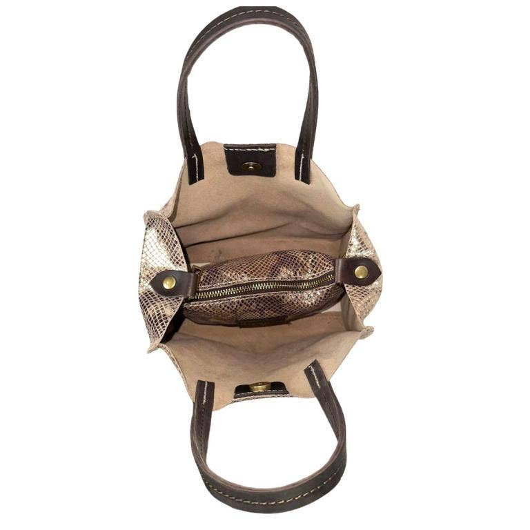 Shiny Leather Shopper Bag: Bronze