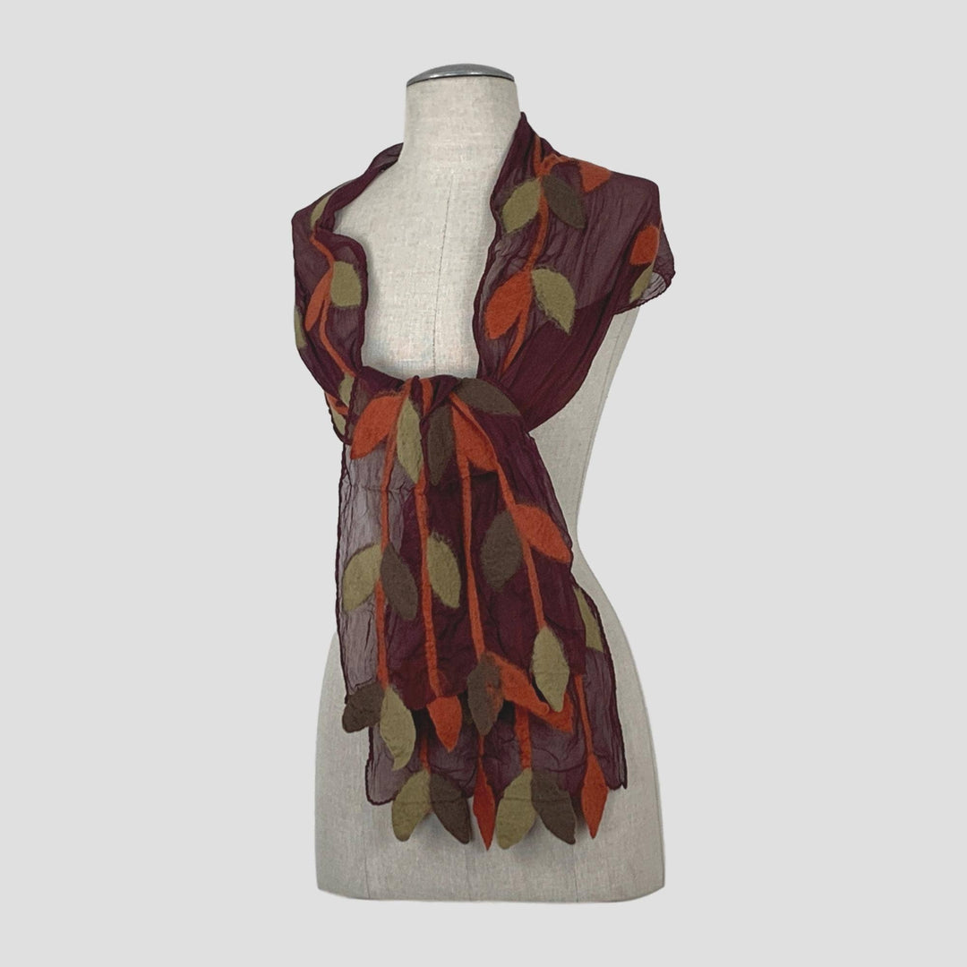 Leaf Merino Handmade Scarf: Blk-Brn