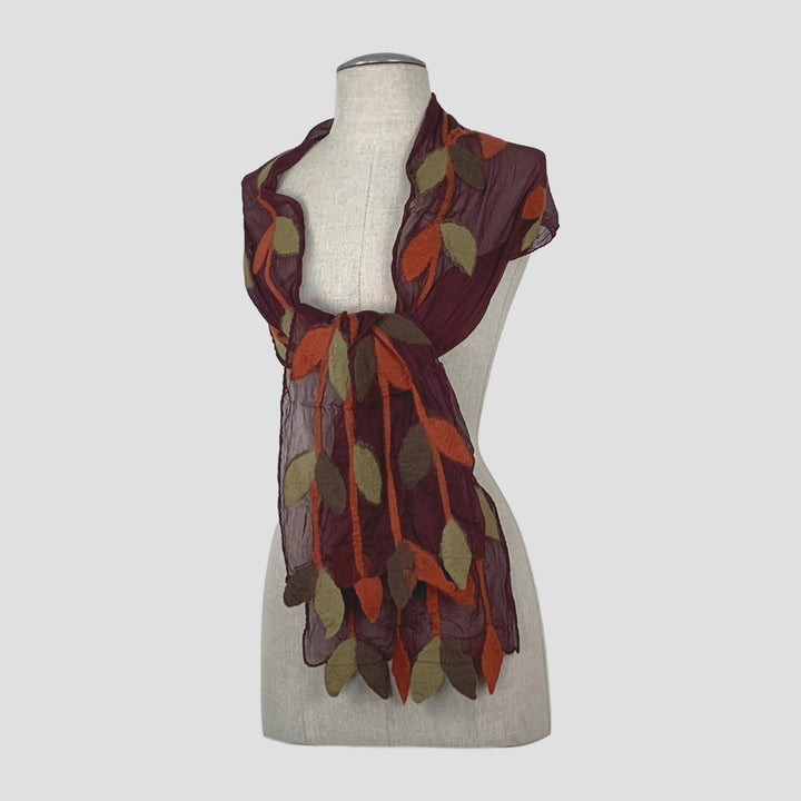 Leaf Merino Handmade Scarf: Blk-Brn
