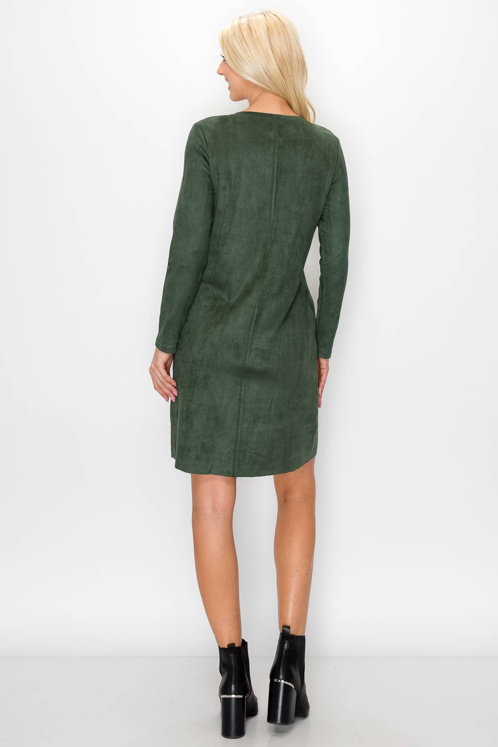 Aurora V-Neck Suede Dress: KHAKI / XS / 2059V