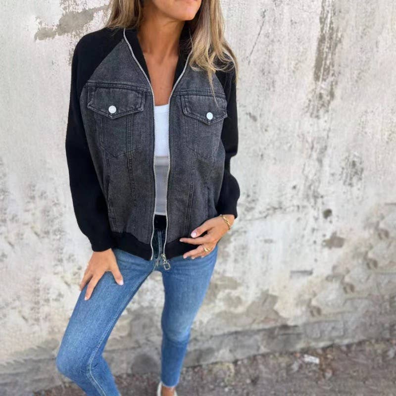 Zip up denim JKT: Grey / M