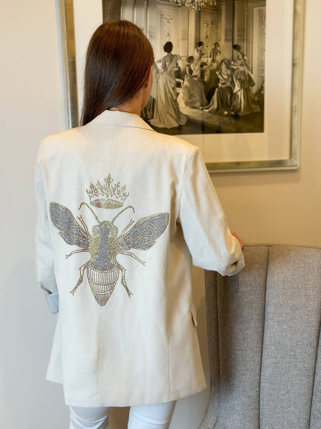 Blazer, Linen Natural, Gold Queen Bee: X-Large