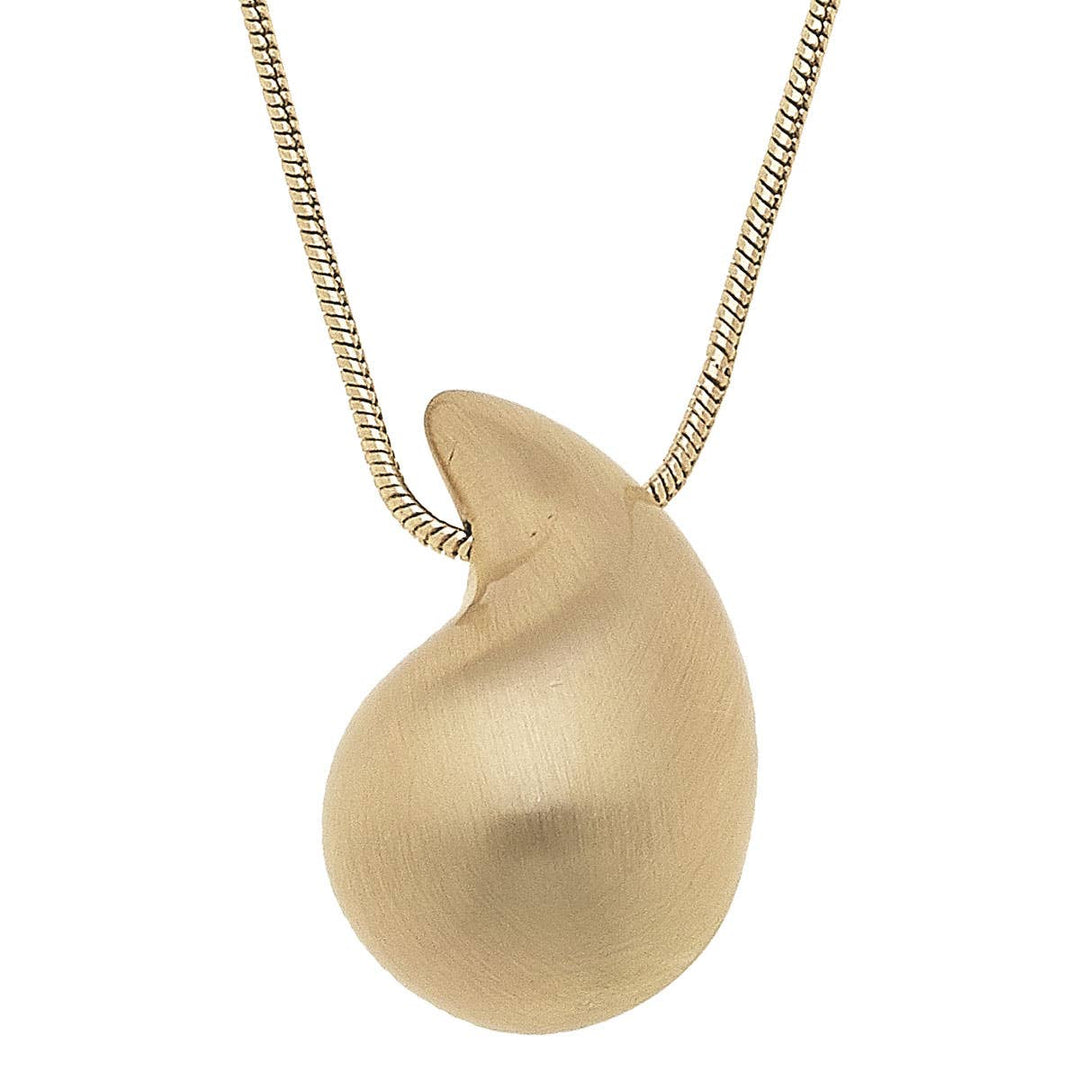 Icon Puffed Teardrop Necklace: Satin Silver