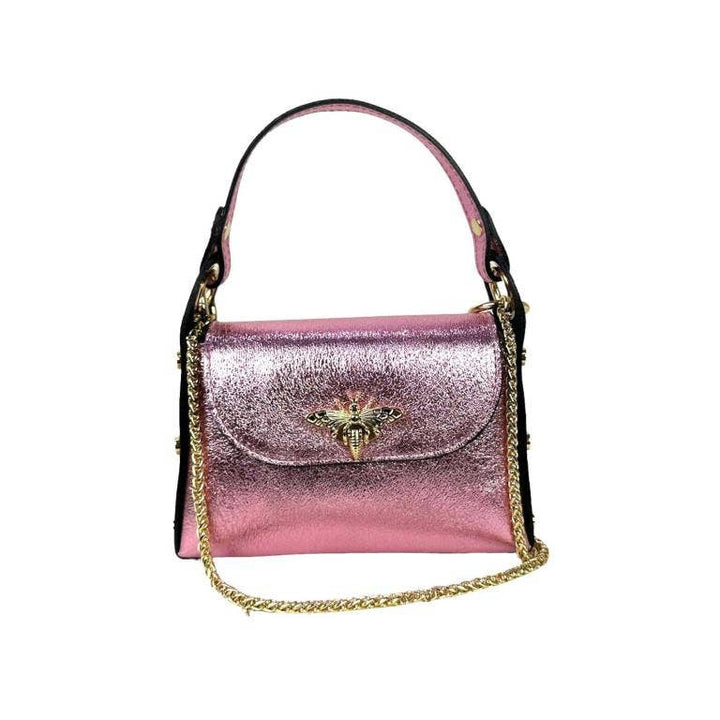 Metallic Leather Bag w/ Studs and Bee: Fuchsia