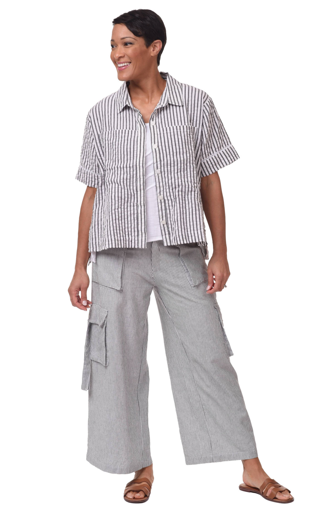 Tulip Clothing - CV1086 Calista Cargo Pant in Ticking Stripe*: L