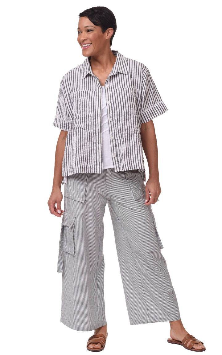 Tulip Clothing - CV1086 Calista Cargo Pant in Ticking Stripe*: XL