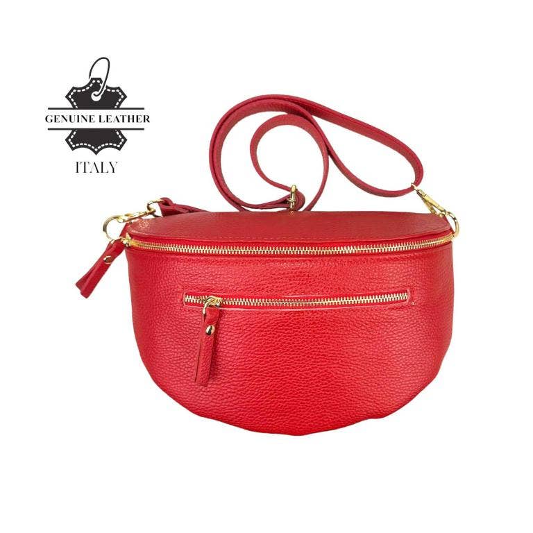 Large Italian Leather Waist Bag: Silver