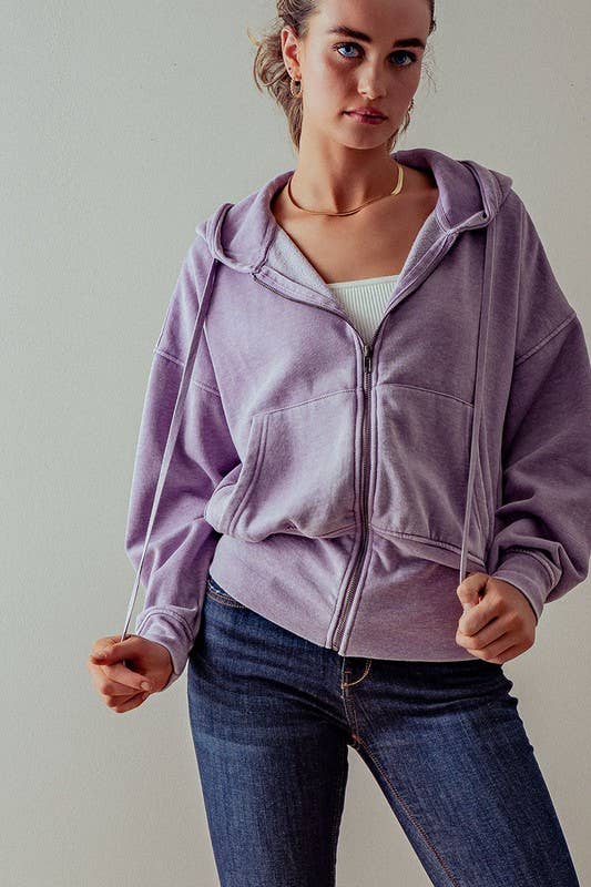 WASHED DOLMAN ZIP UP HOODIE JKT: NATRL