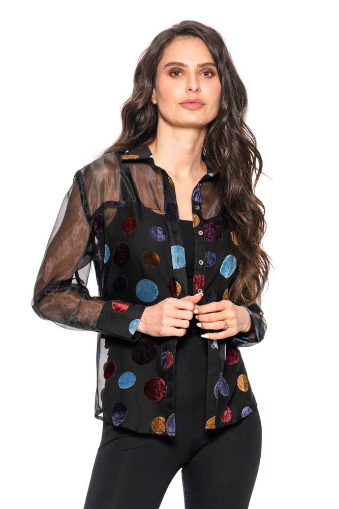 Velvet Polka Dot Sheer Shirt: M