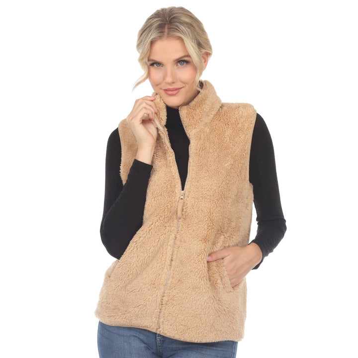 Zip up sherpa vest: Black / XL