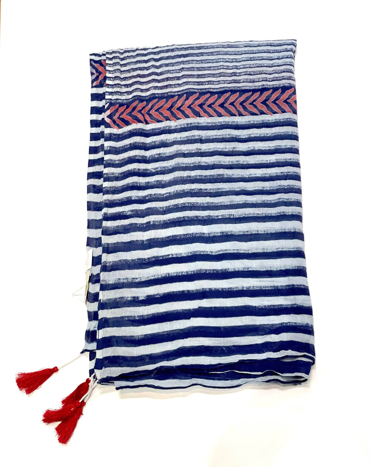 Stripe Cotton Scarf Navy