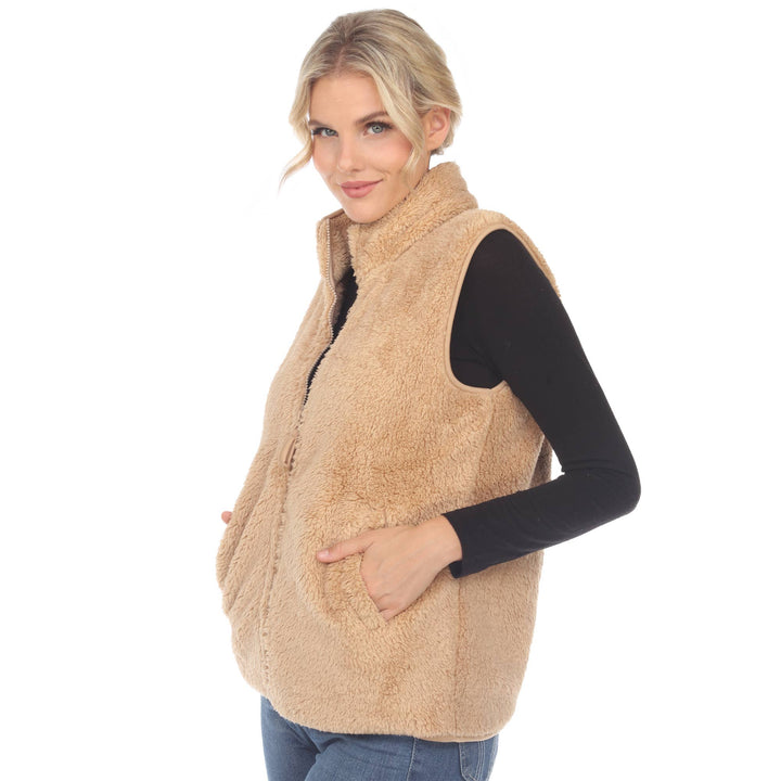 Zip up sherpa vest: Black / L