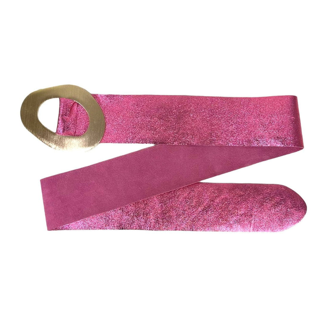 Metallic Leather Suede Belt : Olive green