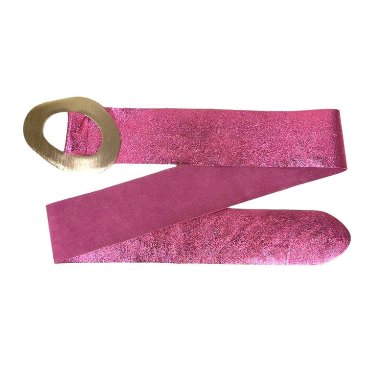 Metallic Leather Suede Belt : Olive green