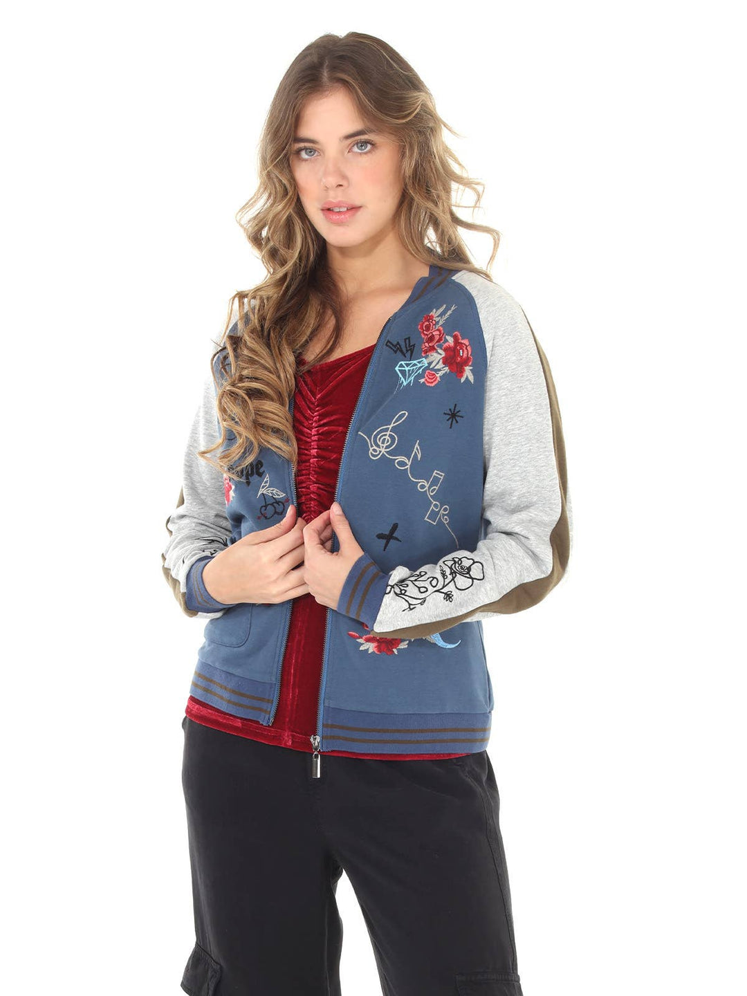4512-MAJ  French Terry Baseball Jacket: Steel Blue/ L