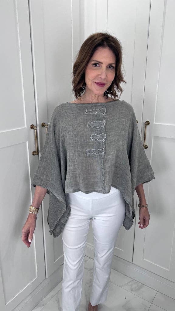 Hallie Crinkle Linen 3/4 Slv Top