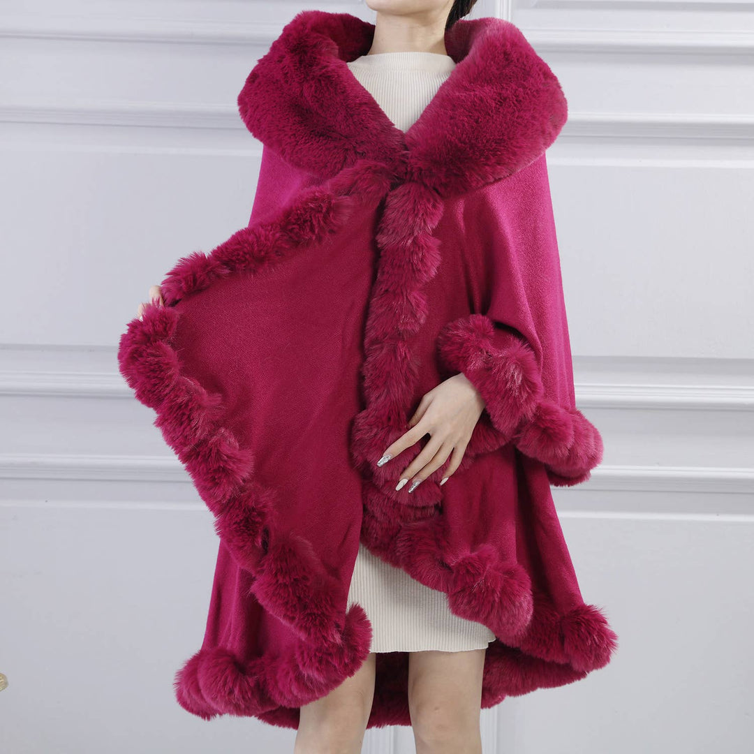 PE371 Double layer fur trimmed capes: Black