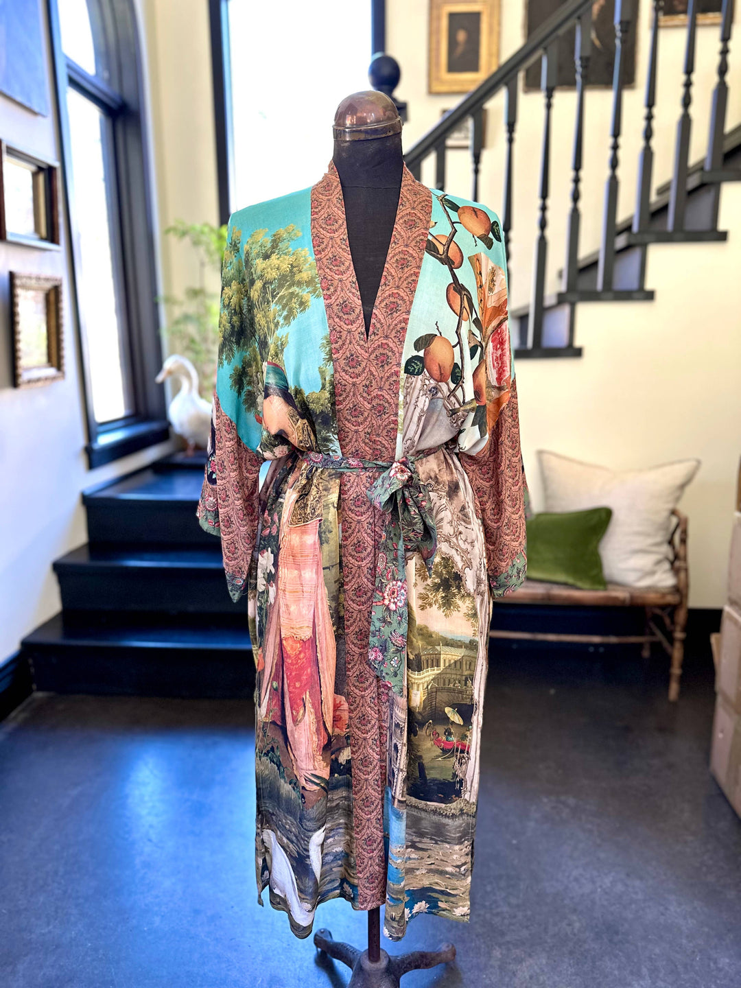 Secret Garden Long Duster Bamboo Kimono Robe with Swan
