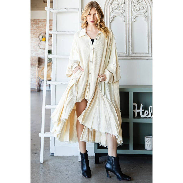 WAFFLE RUFFLE HEM SHIRT: BLACK