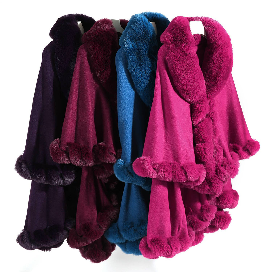 PEACH ACCESSORIES - PE371 Double layer faux fur trimmed capes: Raspberry