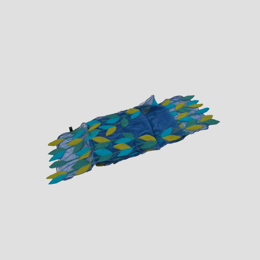 Leaf Merino Wool Handmade Felt Scarf: Tur-Green