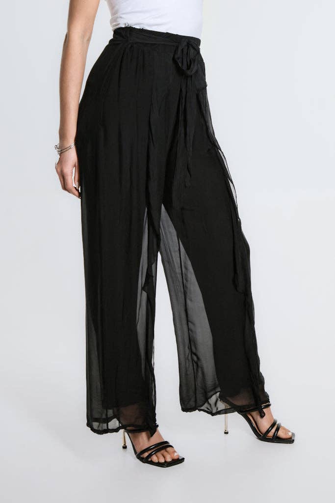 Wrap Front Silk Pant (PL214):Navy