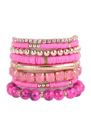 MIX BEAD CHARM STRETCH BRACELET: WHITE