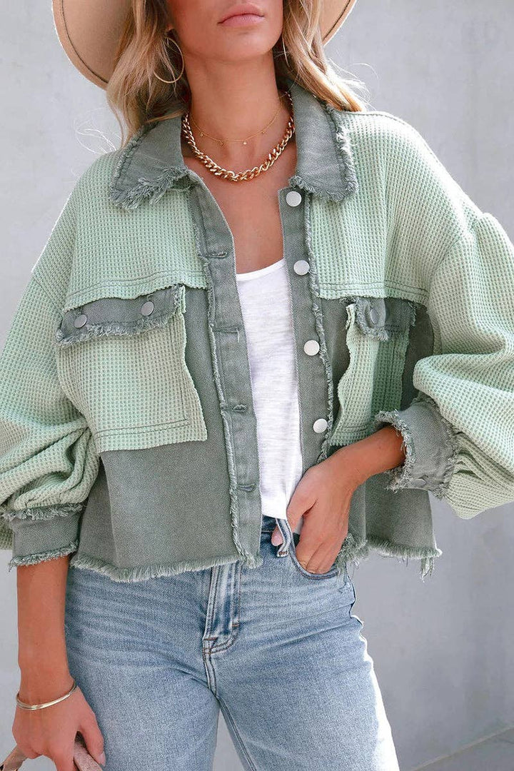 Waffle Patch Denim Jacket: PINK / L