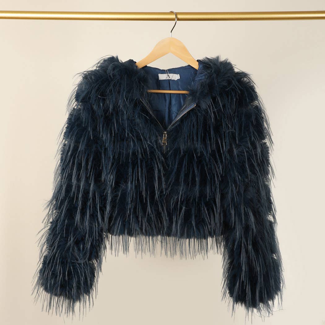 Faux Fur Zip Jacket: Beige / L/XL