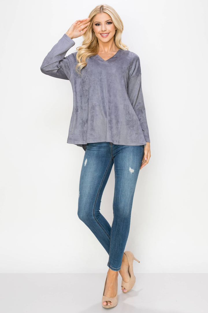 Andrea Stretch Suede Top: PEACOCK / M / A5415