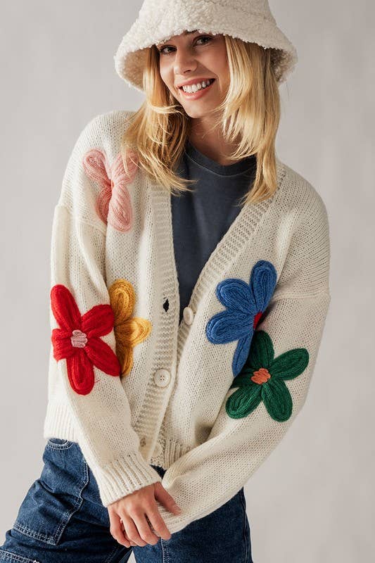 FLOWER RIB KNIT CARDI