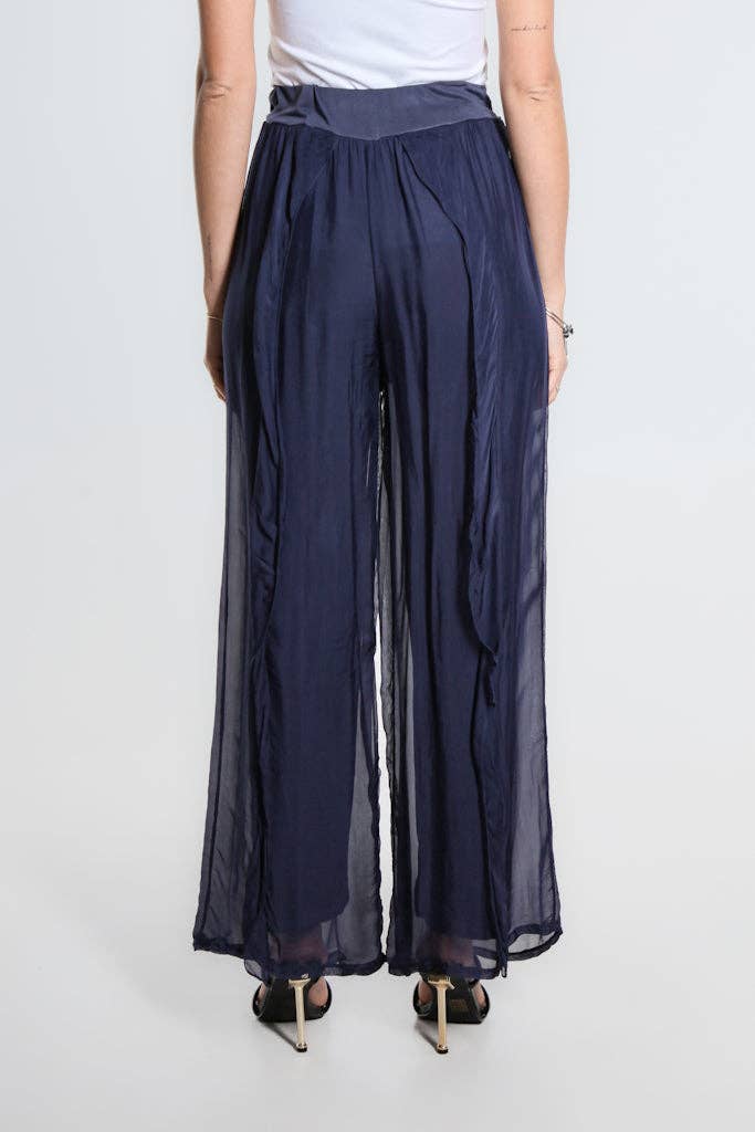 Wrap Front Silk Pant (PL214):Navy