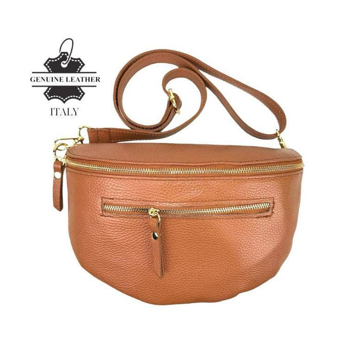 Large Italian Leather Waist Bag: Silver