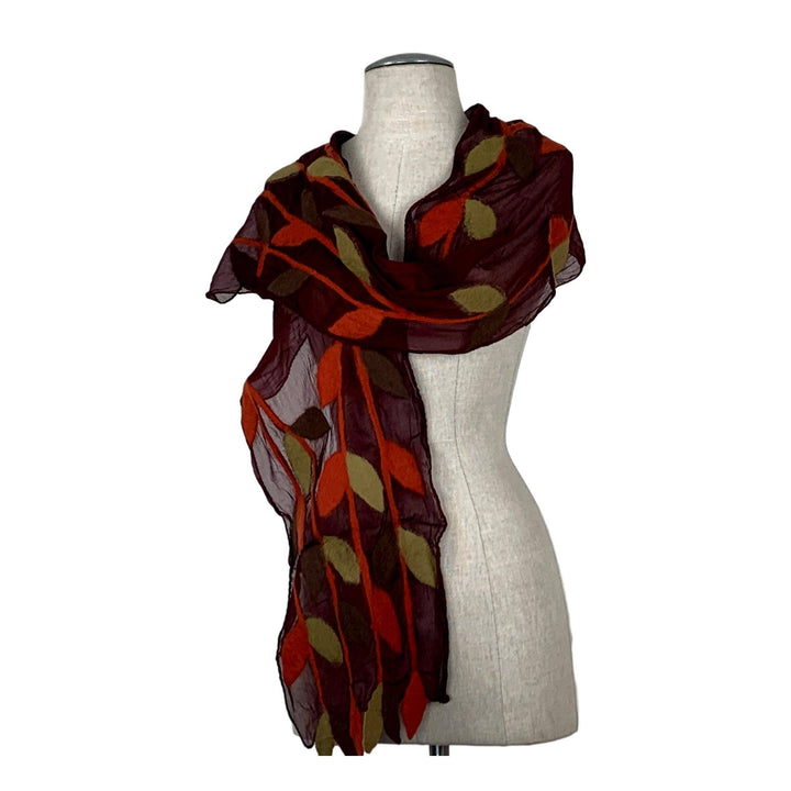 Leaf Merino Handmade Scarf: Blk-Brn