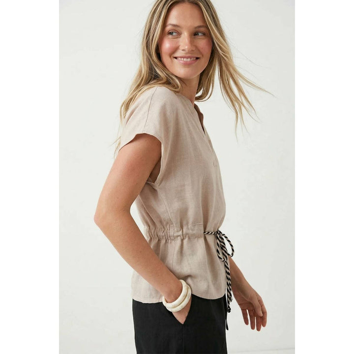 Rope Tie Waist Top: Taupe / S