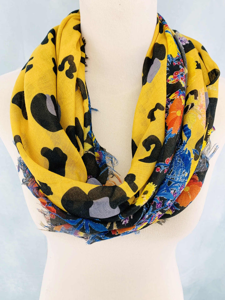 Leopard & Floral Border Scarf/Shawl: Yellow