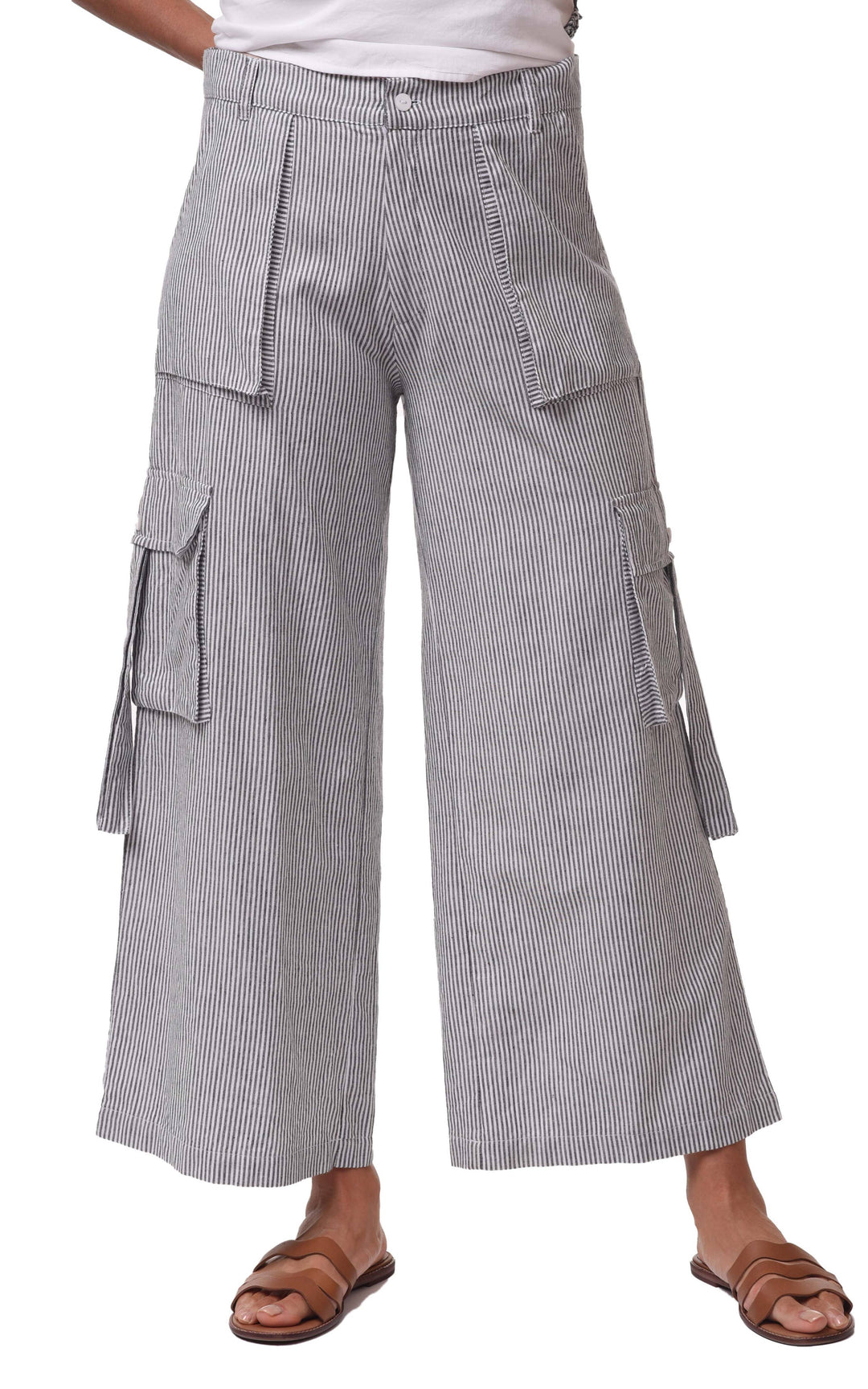 Tulip Clothing - CV1086 Calista Cargo Pant in Ticking Stripe*: XL